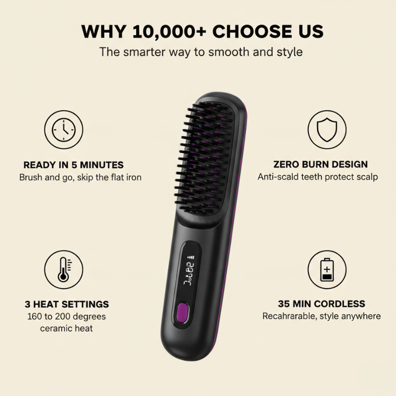 SilkRush™ | Cordless Ceramic Straightening Brush — 50% OFF