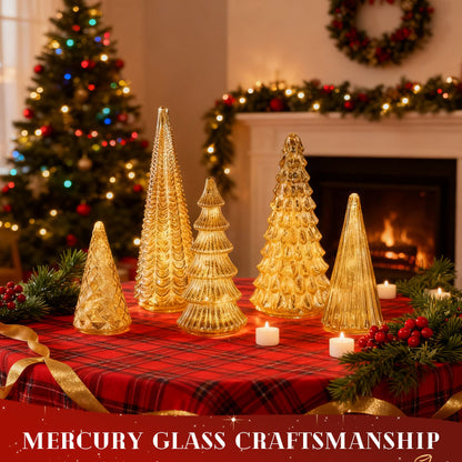 LumaVale™ Full Set Glowing Mercury Glass Christmas Trees