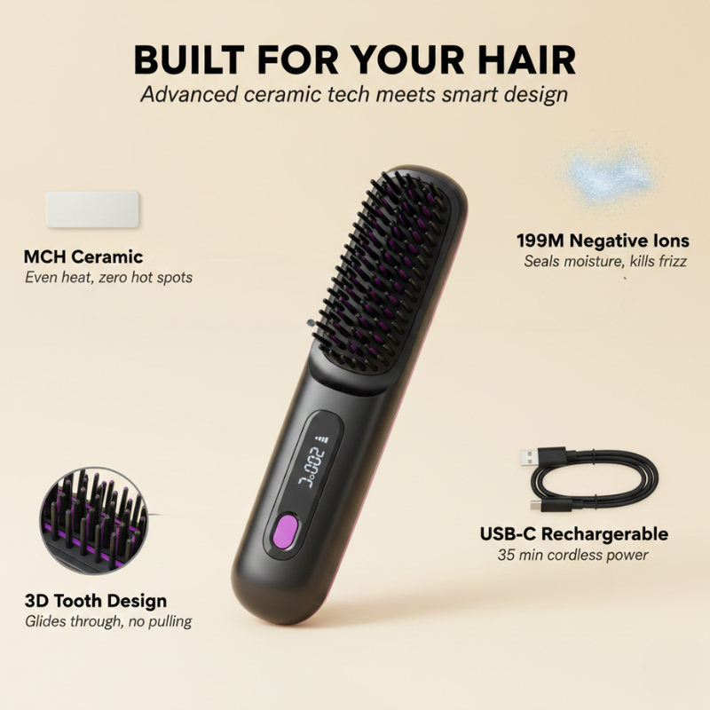 SilkRush™ | Cordless Ceramic Straightening Brush — 50% OFF