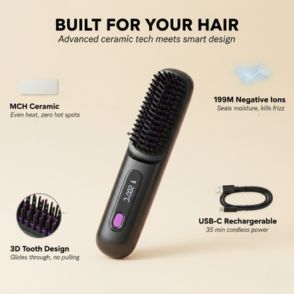SilkRush™ | Cordless Ceramic Straightening Brush — 50% OFF