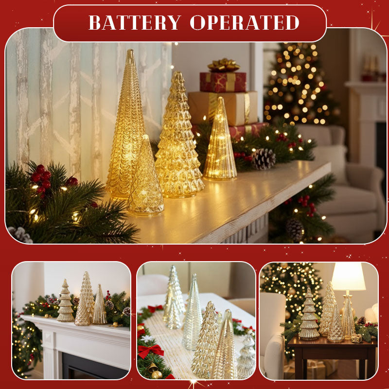 LumaVale™ Full Set Glowing Mercury Glass Christmas Trees