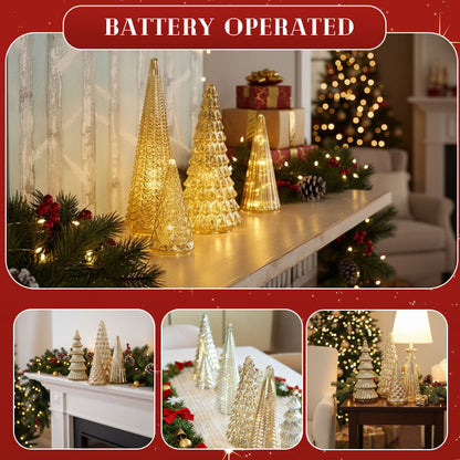 LumaVale™ Full Set Glowing Mercury Glass Christmas Trees
