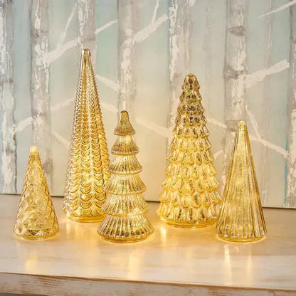 LumaVale™ Full Set Glowing Mercury Glass Christmas Trees
