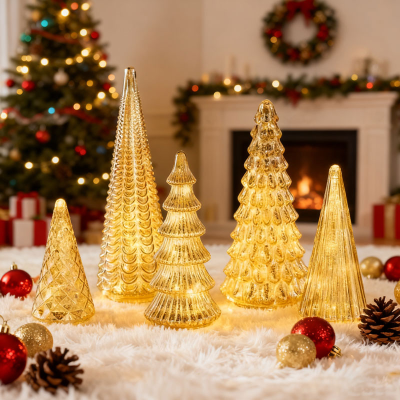 LumaVale™ Full Set Glowing Mercury Glass Christmas Trees