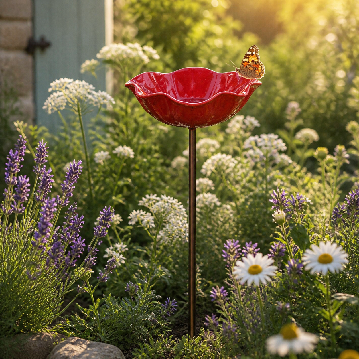 BloomBath™ | Poppy Bird Bath Garden Stake