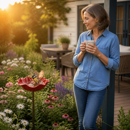 BloomBath™ | Poppy Bird Bath Garden Stake